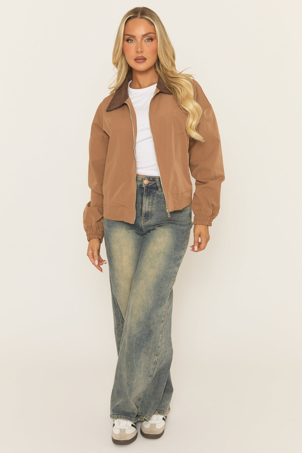 Camel Contrast Collar Barn Jacket - Jeany
