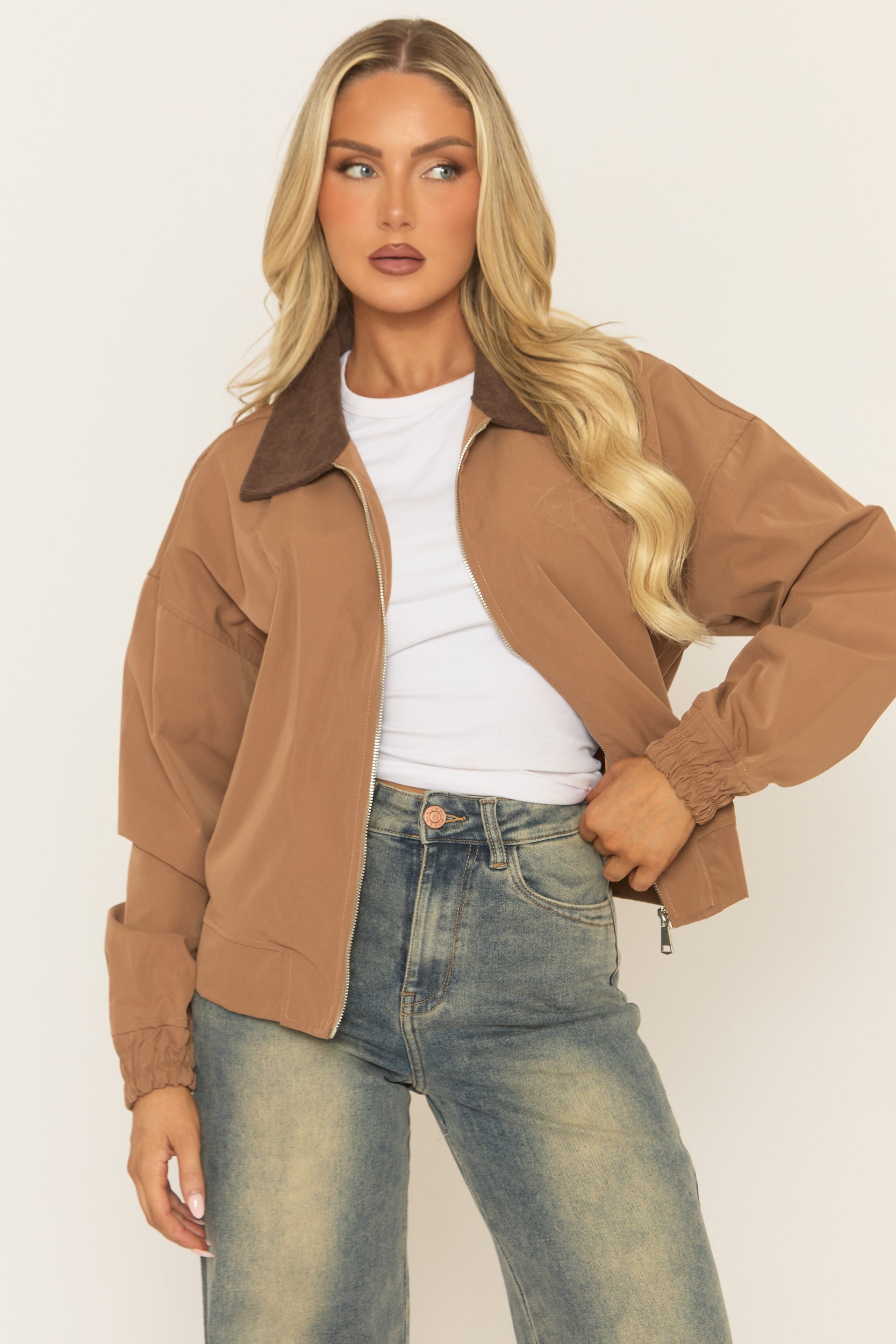 Camel Contrast Collar Barn Jacket - Jeany