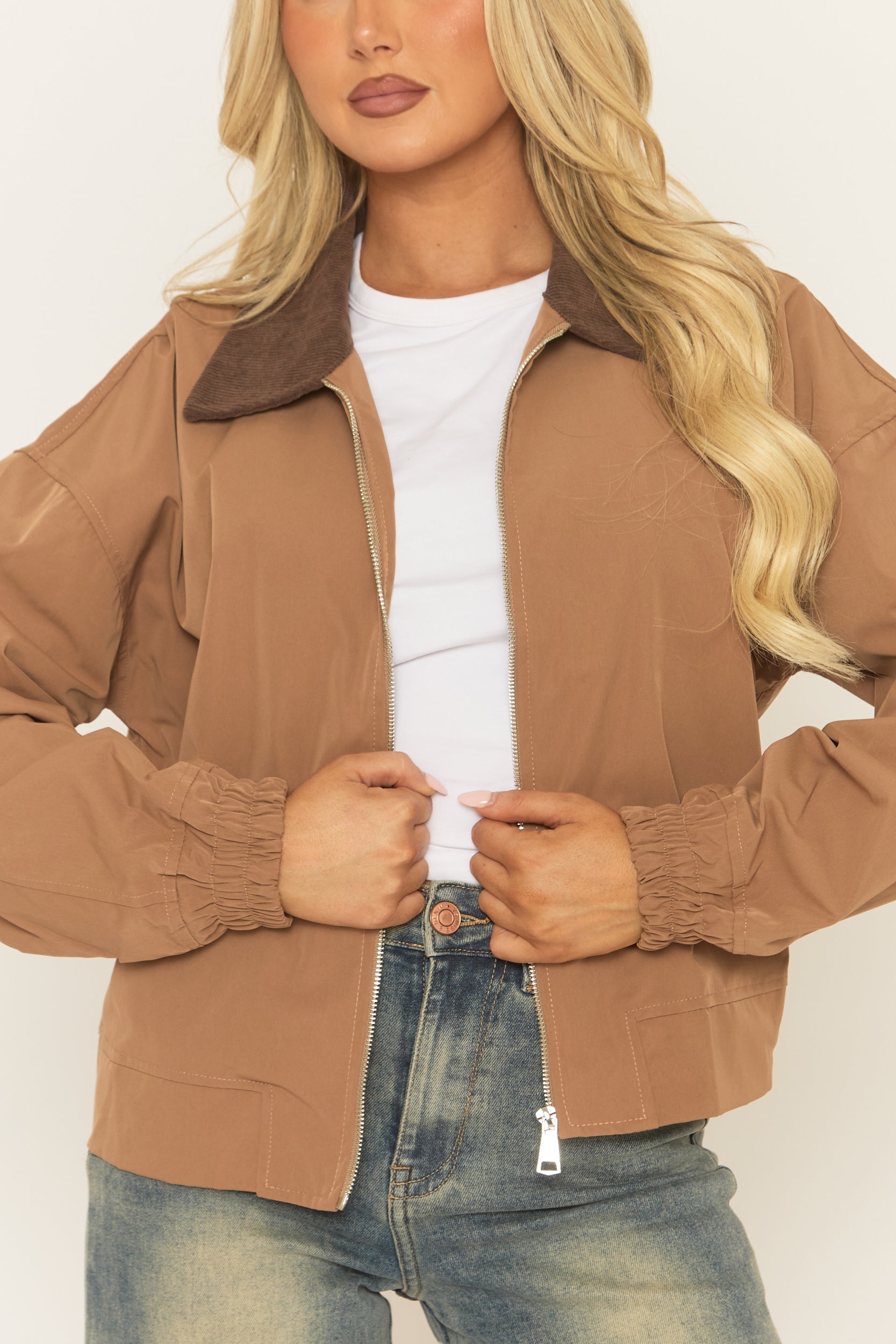 Camel Contrast Collar Barn Jacket - Jeany