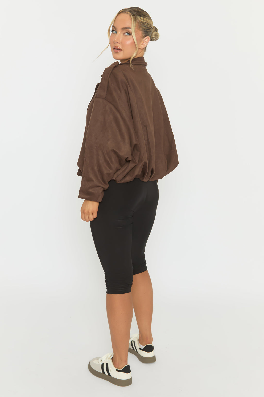 Chocolate Brown Suede Bomber Jacket - Imane