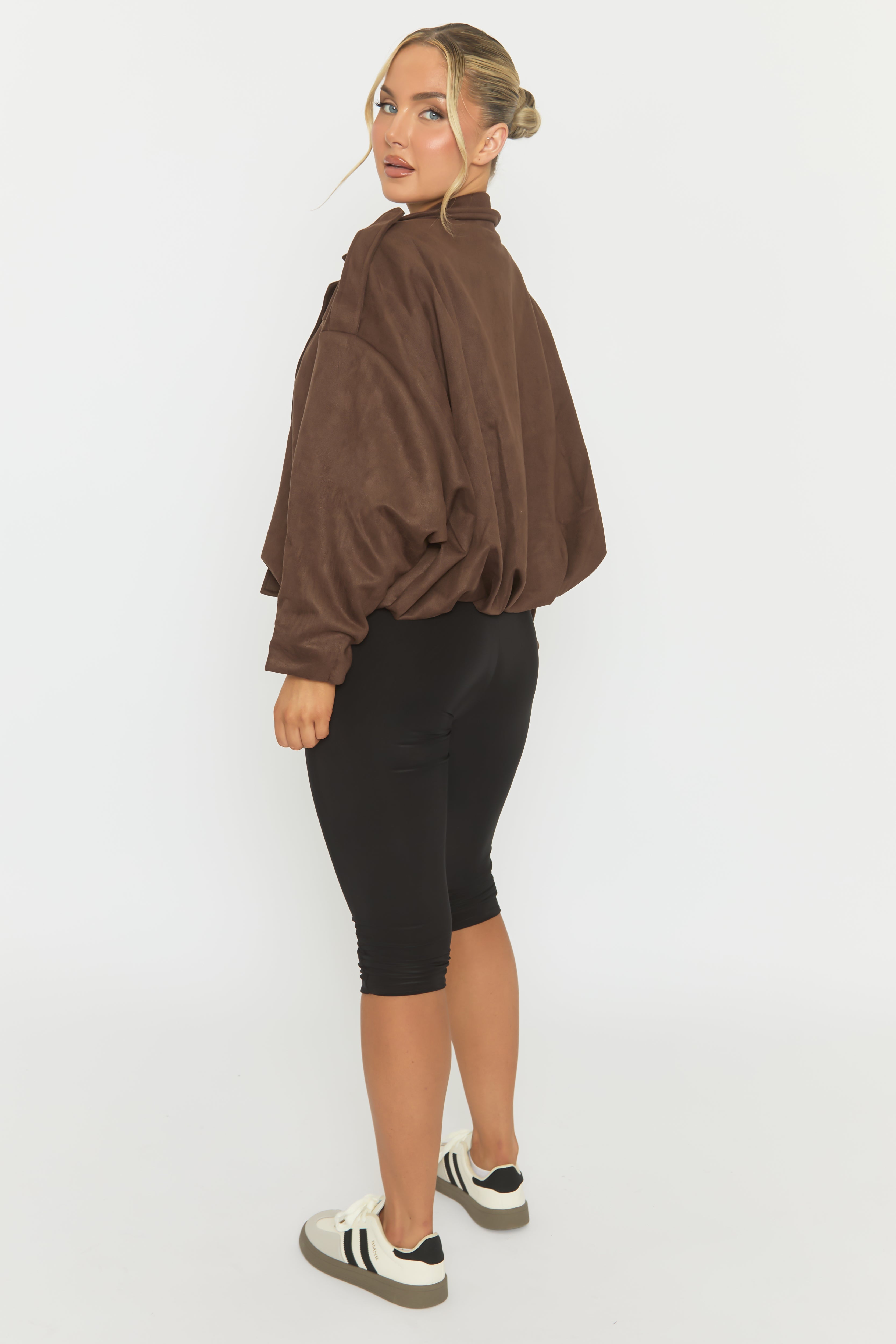 Chocolate Brown Suede Bomber Jacket - Imane