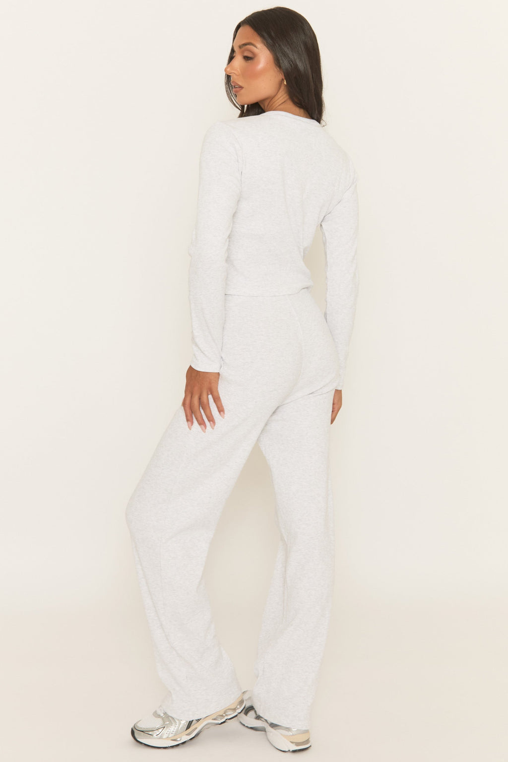 Bleach Grey Button Front Long Sleeve Top and Trouser Loungewear Set - Izzabelle