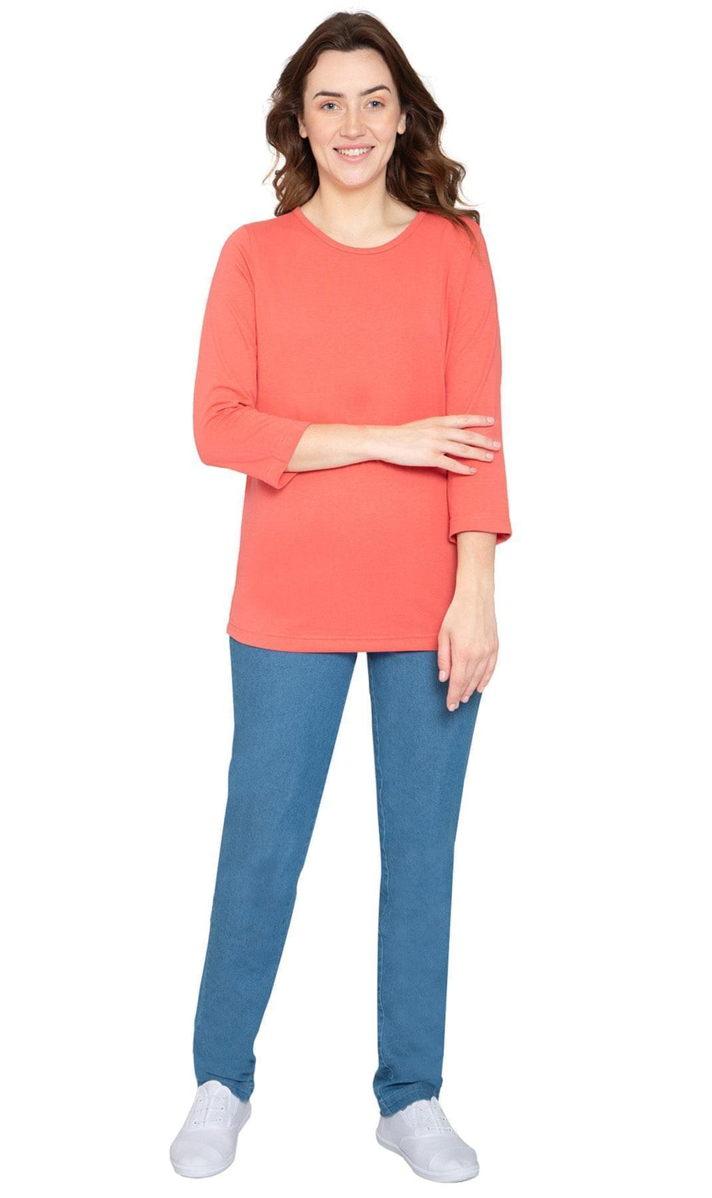 Women's Classic Comfort Fit 3/4 Sleeve length Crew Neck Jersey knit T-Shirt