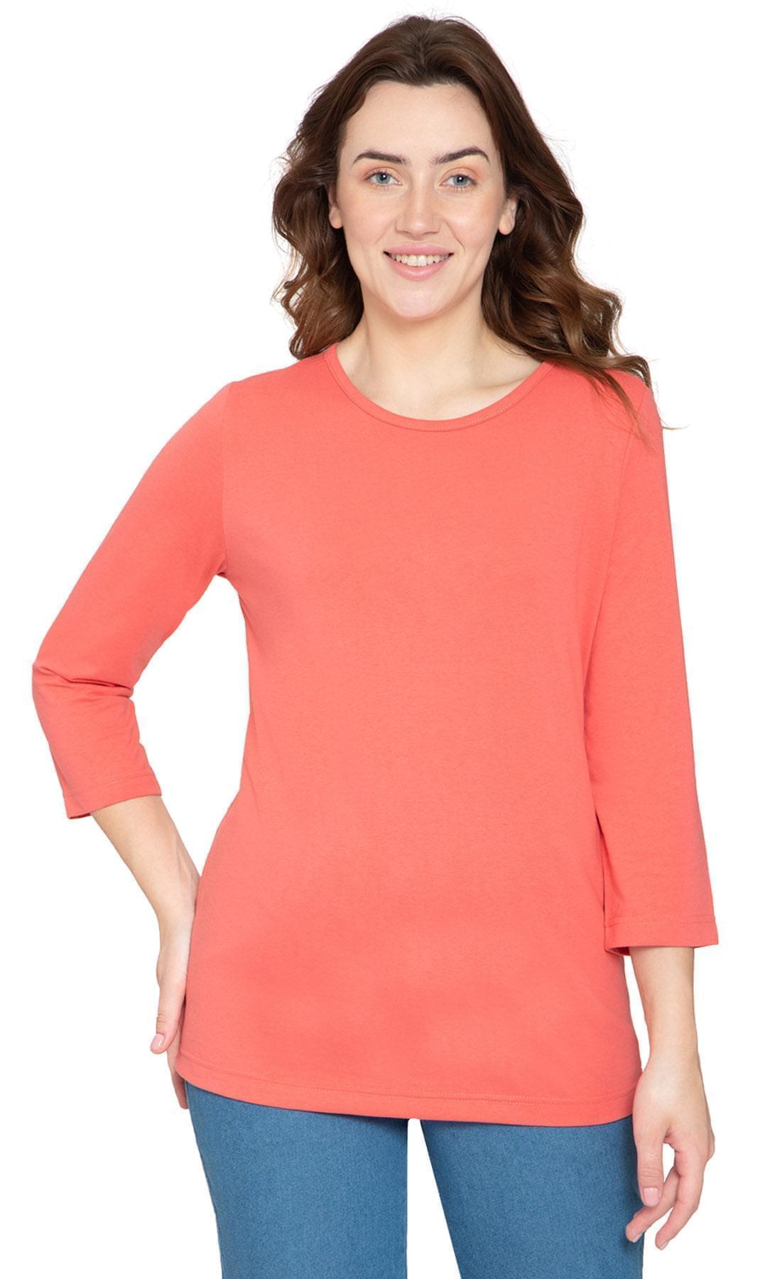 Women's Classic Comfort Fit 3/4 Sleeve length Crew Neck Jersey knit T-Shirt
