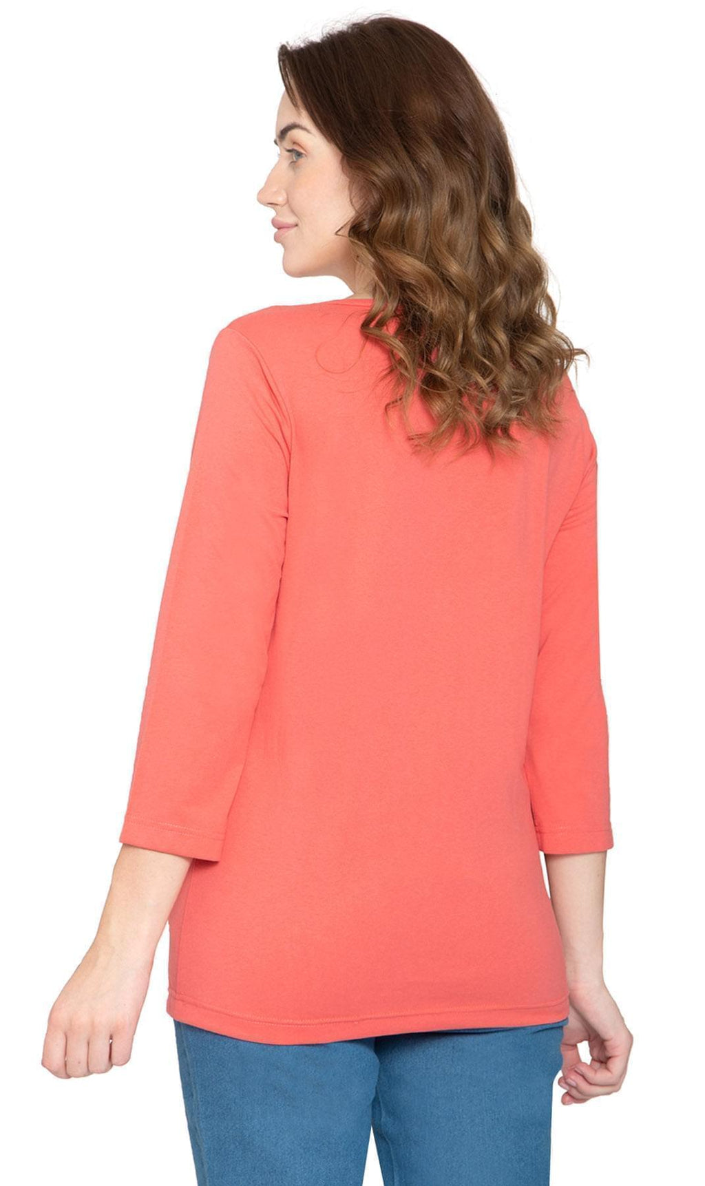 Women's Classic Comfort Fit 3/4 Sleeve length Crew Neck Jersey knit T-Shirt