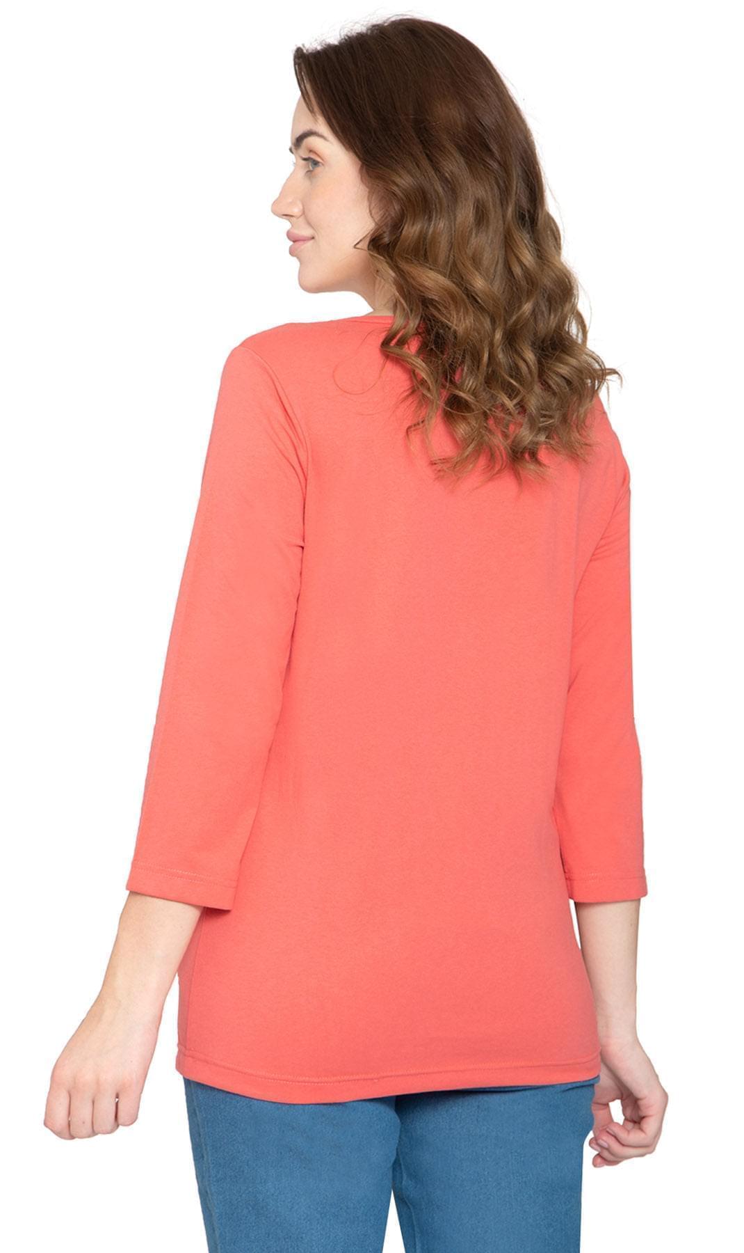 Women's Classic Comfort Fit 3/4 Sleeve length Crew Neck Jersey knit T-Shirt