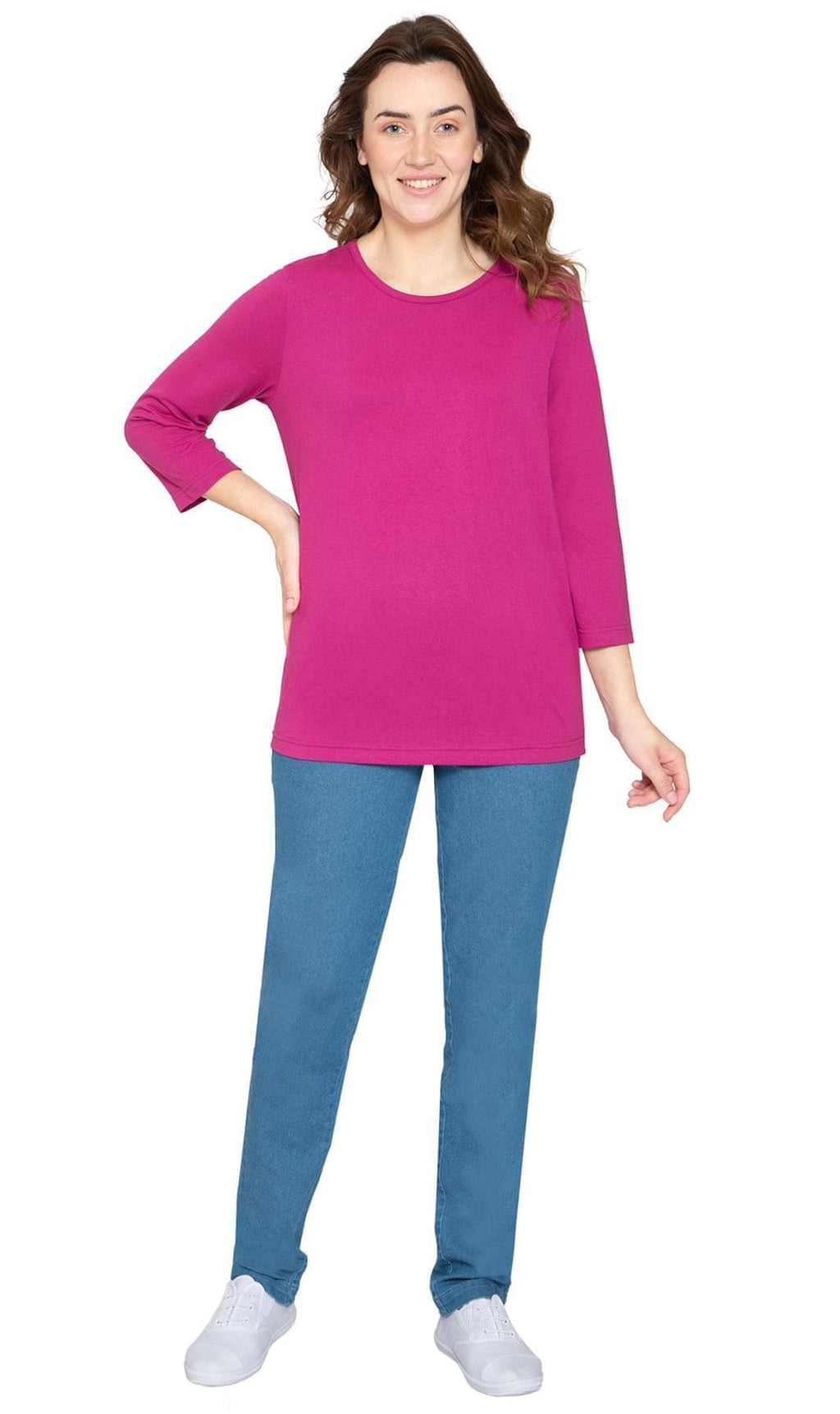 Women's Classic Comfort Fit 3/4 Sleeve length Crew Neck Jersey knit T-Shirt