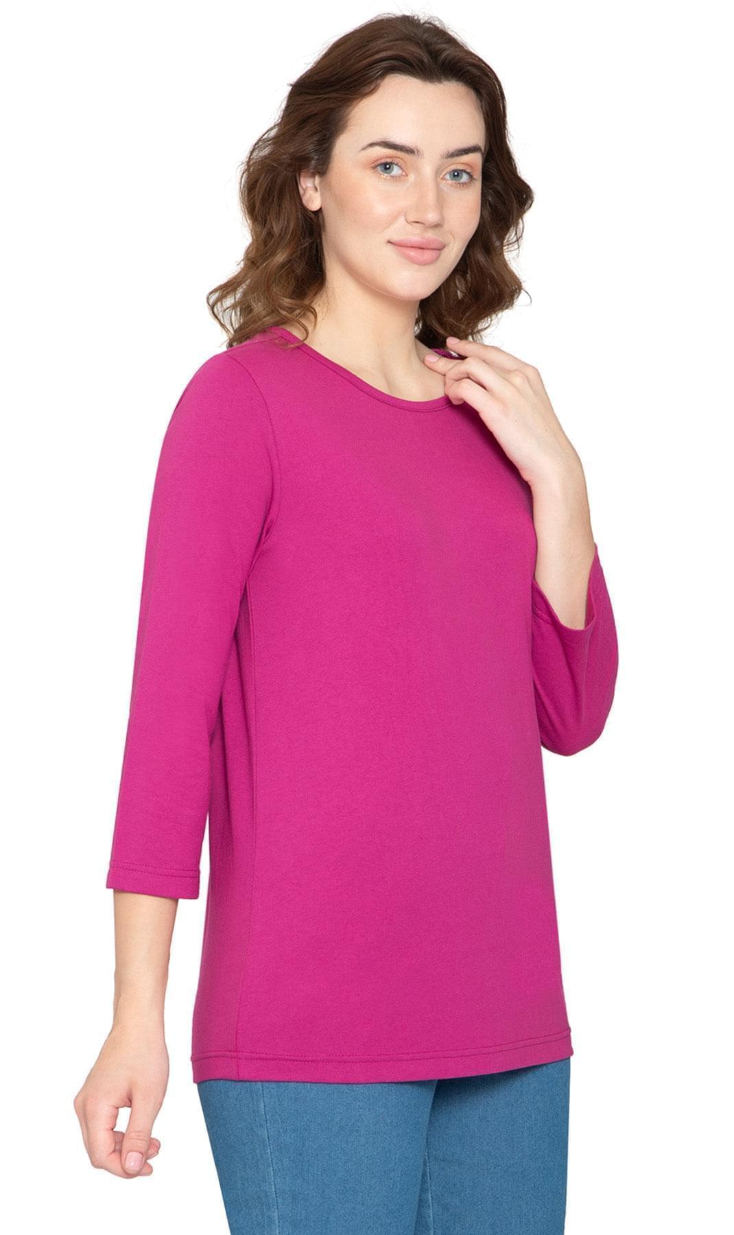 Women's Classic Comfort Fit 3/4 Sleeve length Crew Neck Jersey knit T-Shirt