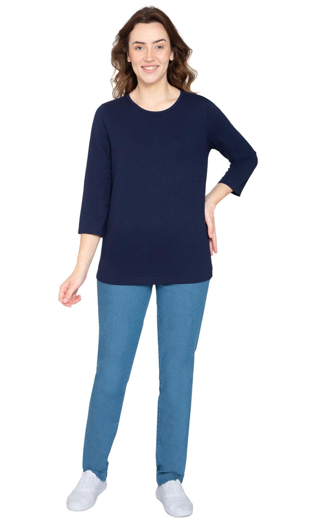 Women's Classic Comfort Fit 3/4 Sleeve length Crew Neck Jersey knit T-Shirt