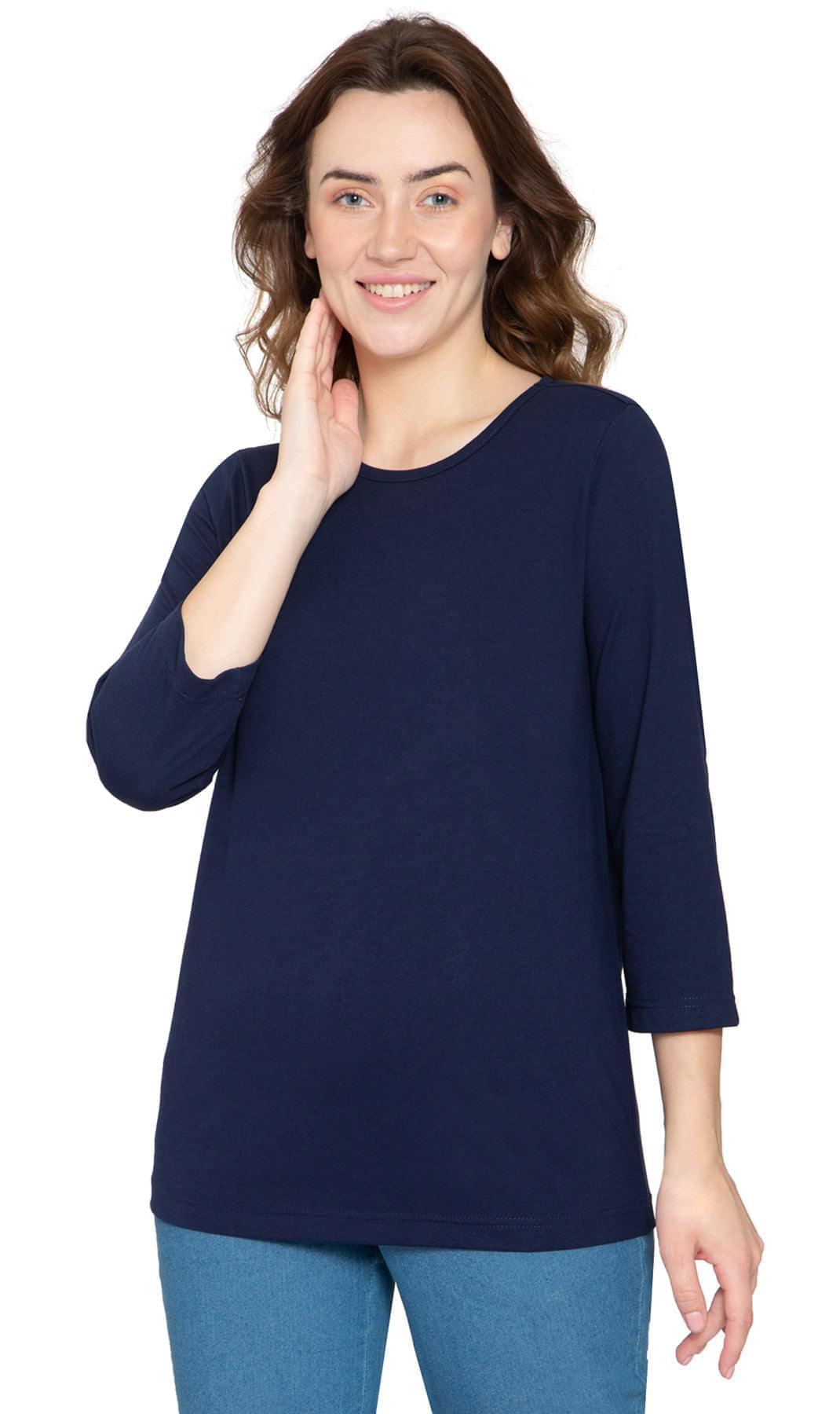Women's Classic Comfort Fit 3/4 Sleeve length Crew Neck Jersey knit T-Shirt