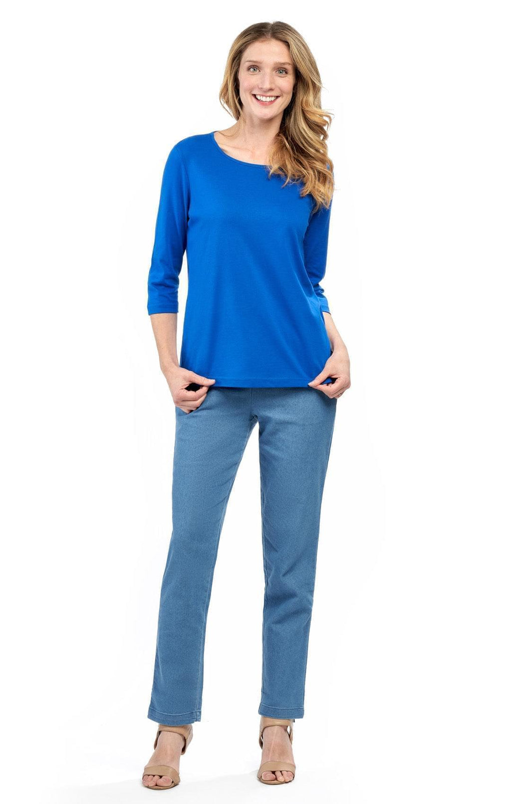 Women's Classic Comfort Fit 3/4 Sleeve length Crew Neck Jersey knit T-Shirt