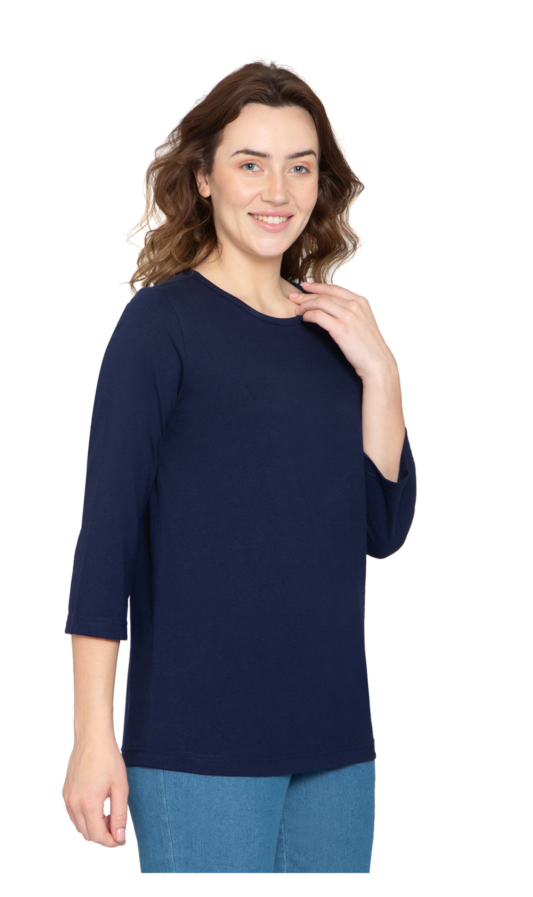Women's Classic Comfort Fit 3/4 Sleeve length Crew Neck Jersey knit T-Shirt