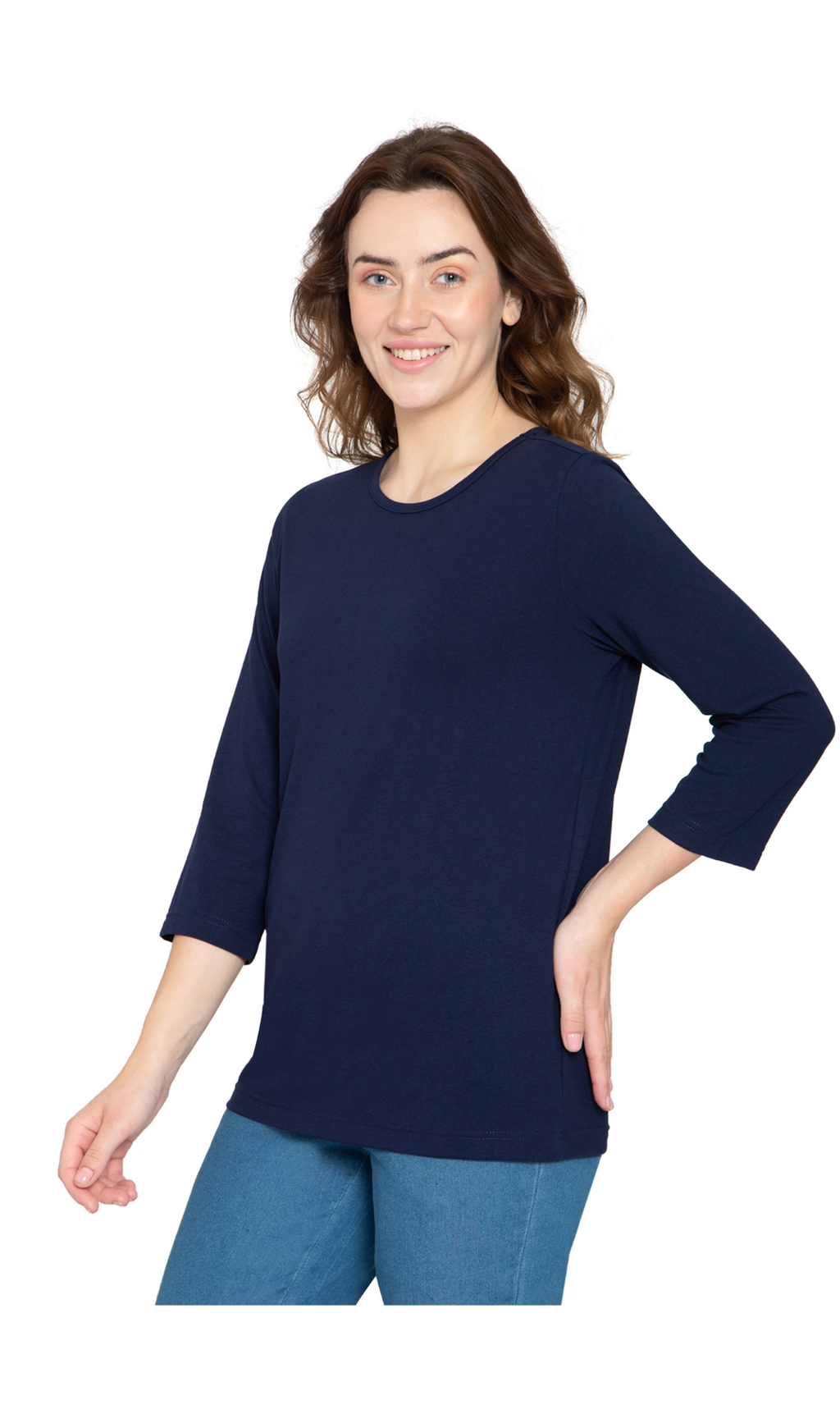 Women's Classic Comfort Fit 3/4 Sleeve length Crew Neck Jersey knit T-Shirt