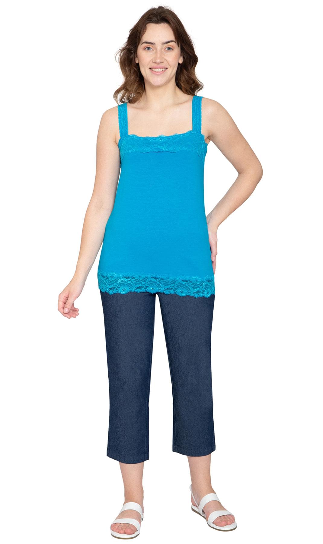 Women's Lacey Trim Cotton Blend Tank Top