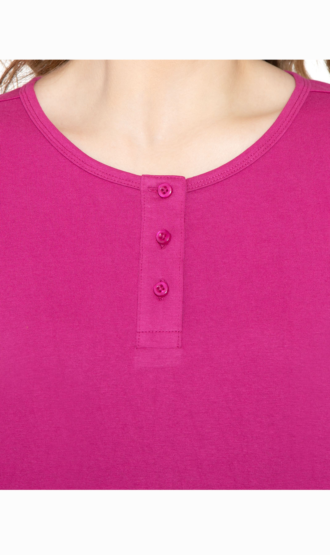Women's 3/4 sleeves Henley in Cotton Blend with Button Placket