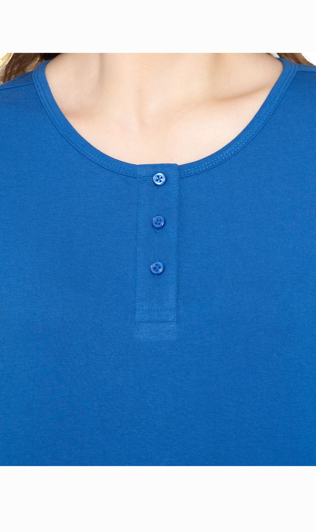 Women's 3/4 sleeves Henley in Cotton Blend with Button Placket