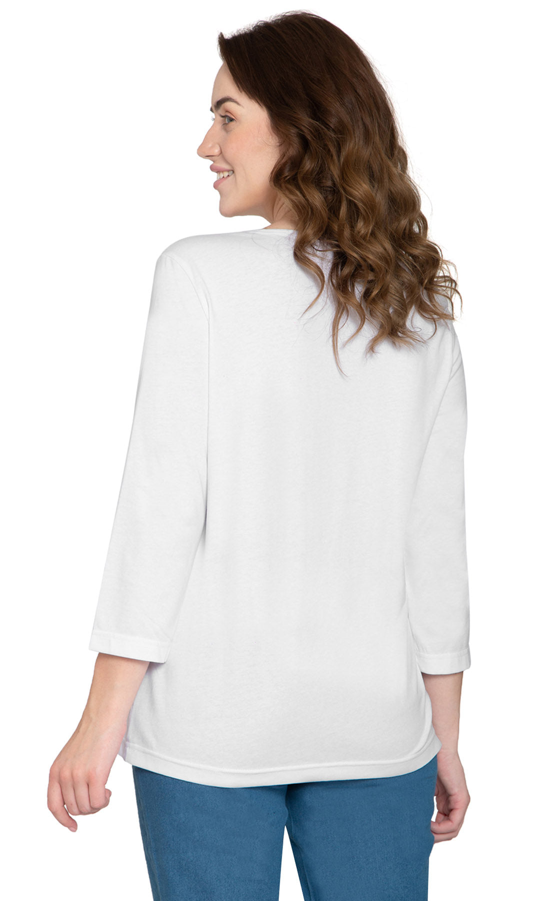 Women's 3/4 sleeves Henley in Cotton Blend with Button Placket