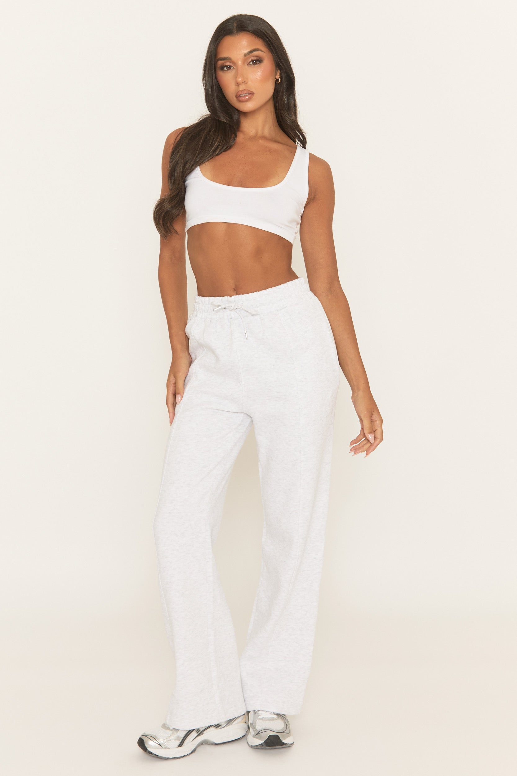 Bleach Grey Elasticated Waistband Wide Leg Joggers - Lakara