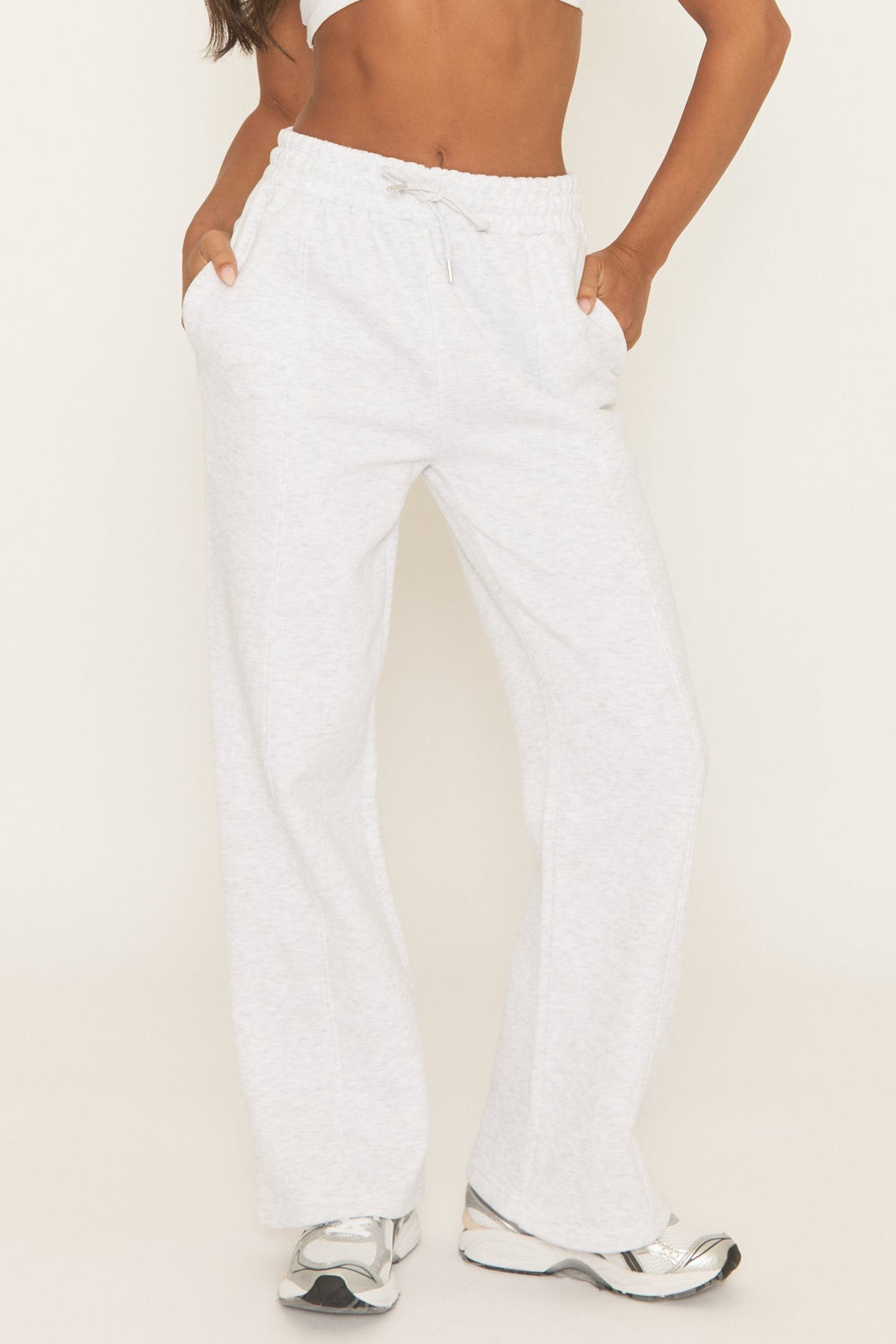 Bleach Grey Elasticated Waistband Wide Leg Joggers - Lakara