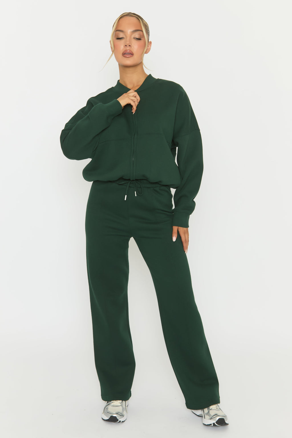 Forest Green Zip Front Bomber And Joggers Co-ord Set - Sasha