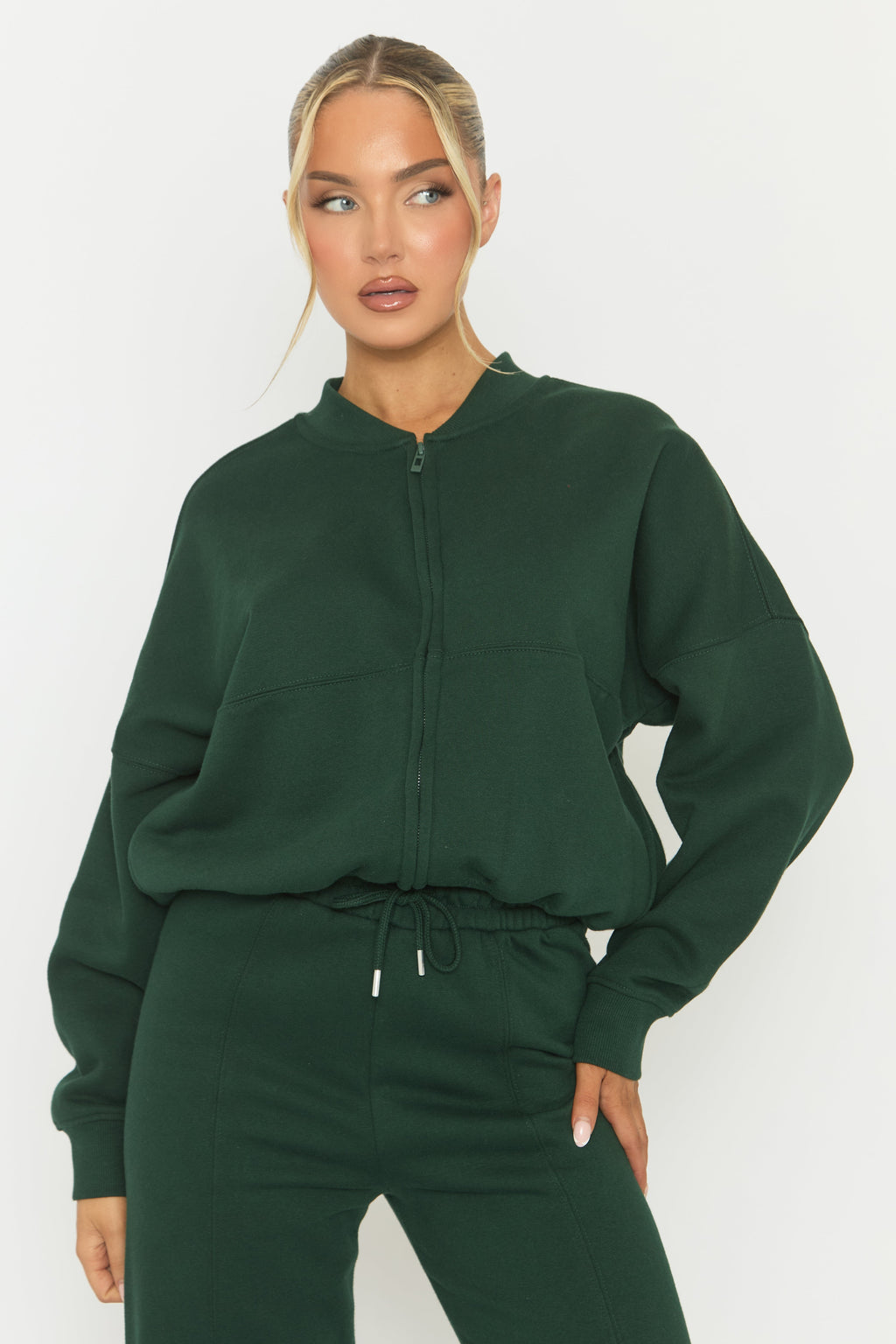 Forest Green Zip Front Bomber And Joggers Co-ord Set - Sasha