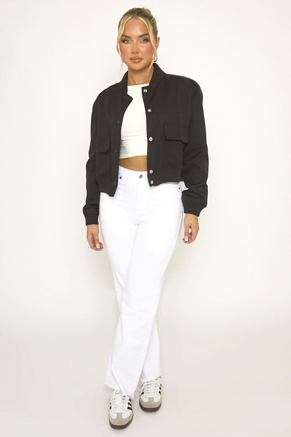 Black Pocket Detail Bomber Jacket - Estelle