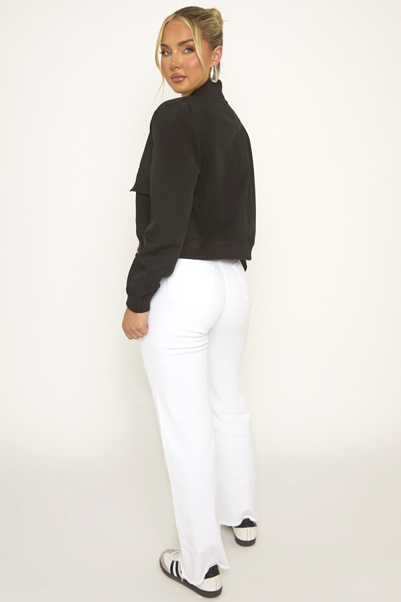 Black Pocket Detail Bomber Jacket - Estelle