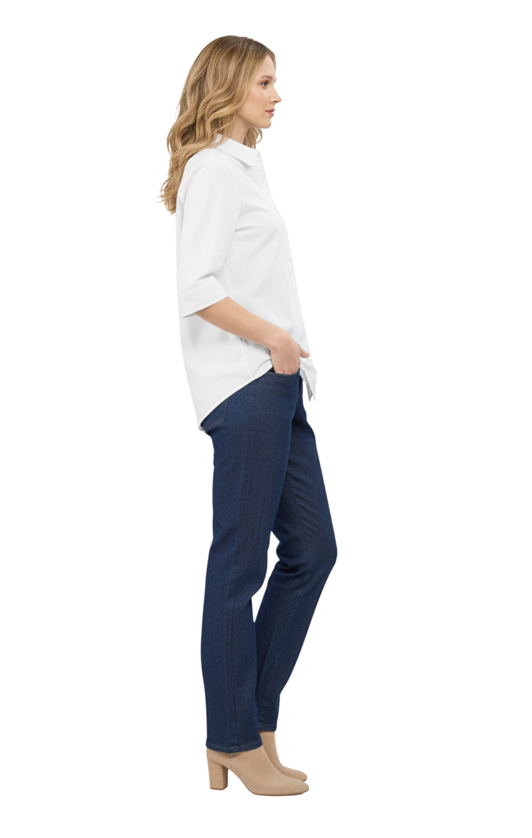 Womens Regular Fit 3/4 Sleeve Button Down Collared Camp Shirt