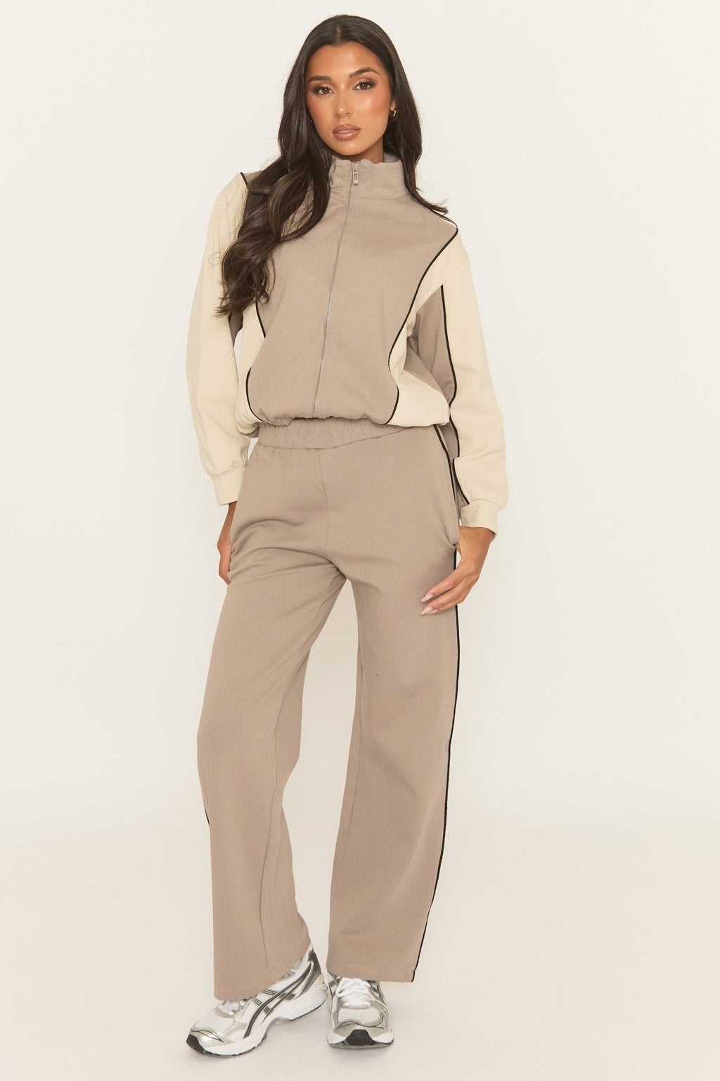 Dove Grey Panelled Zip Through Loungewear Set - Cody
