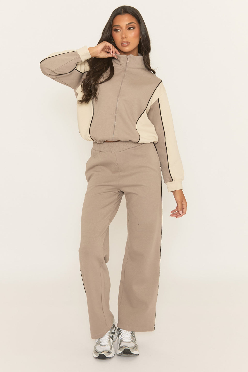Dove Grey Panelled Zip Through Loungewear Set - Cody