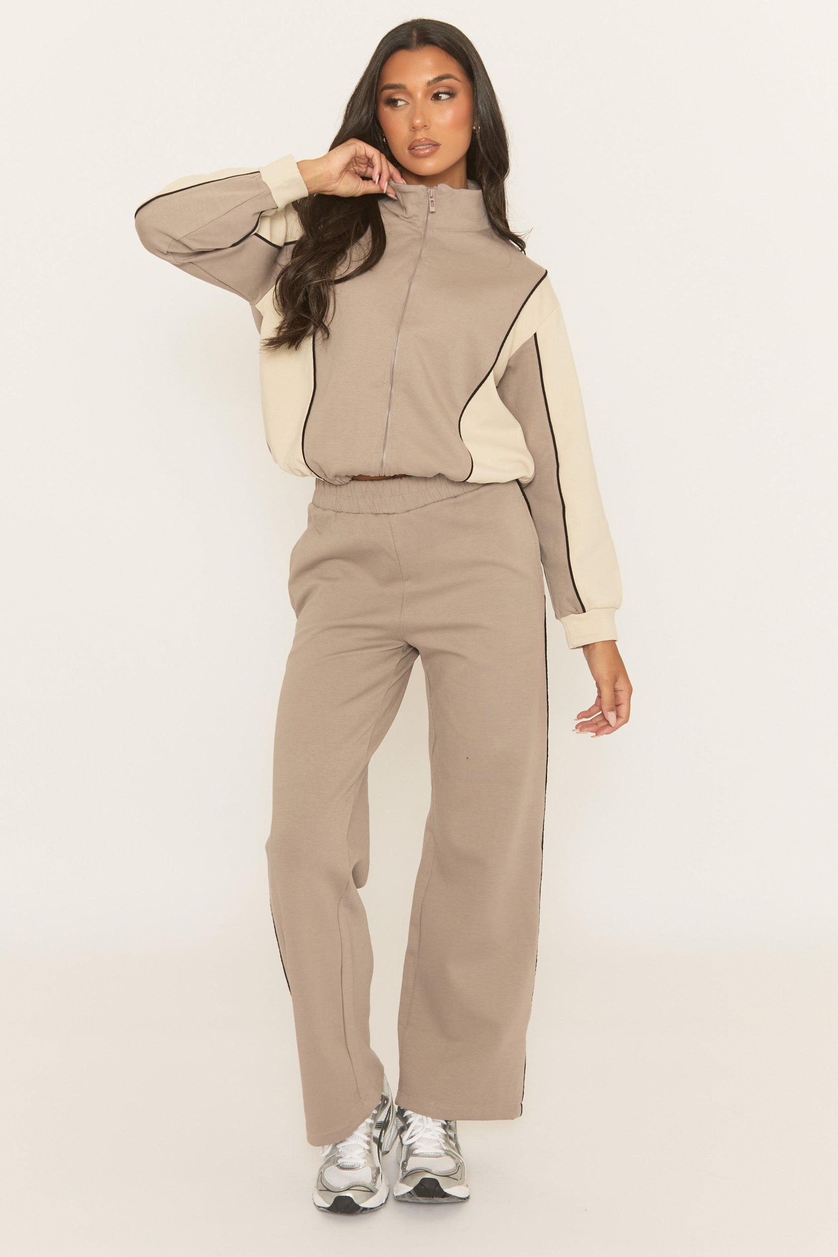 Dove Grey Panelled Zip Through Loungewear Set - Cody