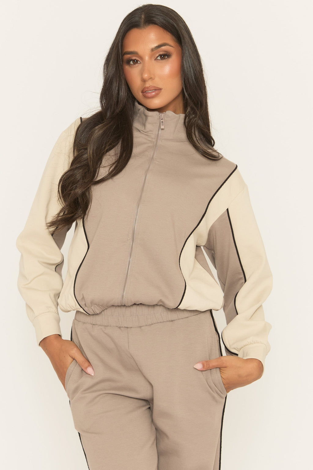 Dove Grey Panelled Zip Through Loungewear Set - Cody