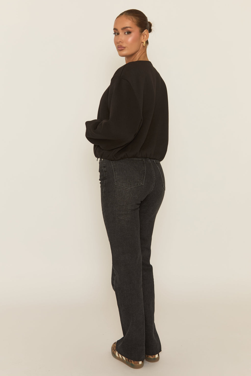 Black Marl Collarless Lightweight Bomber Jacket - Averil