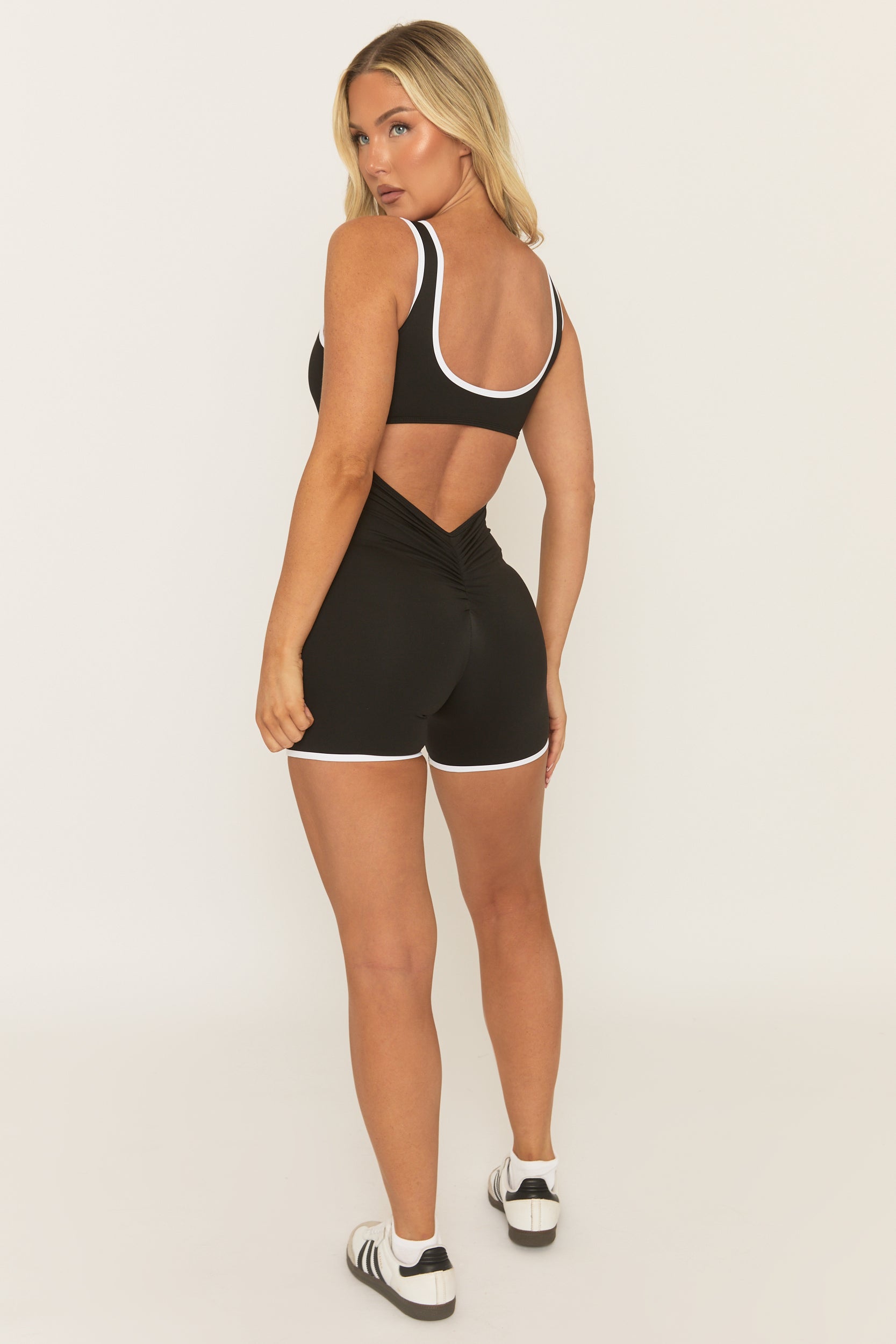 Black Contrast Piping Short Activewear Unitard - Alvin