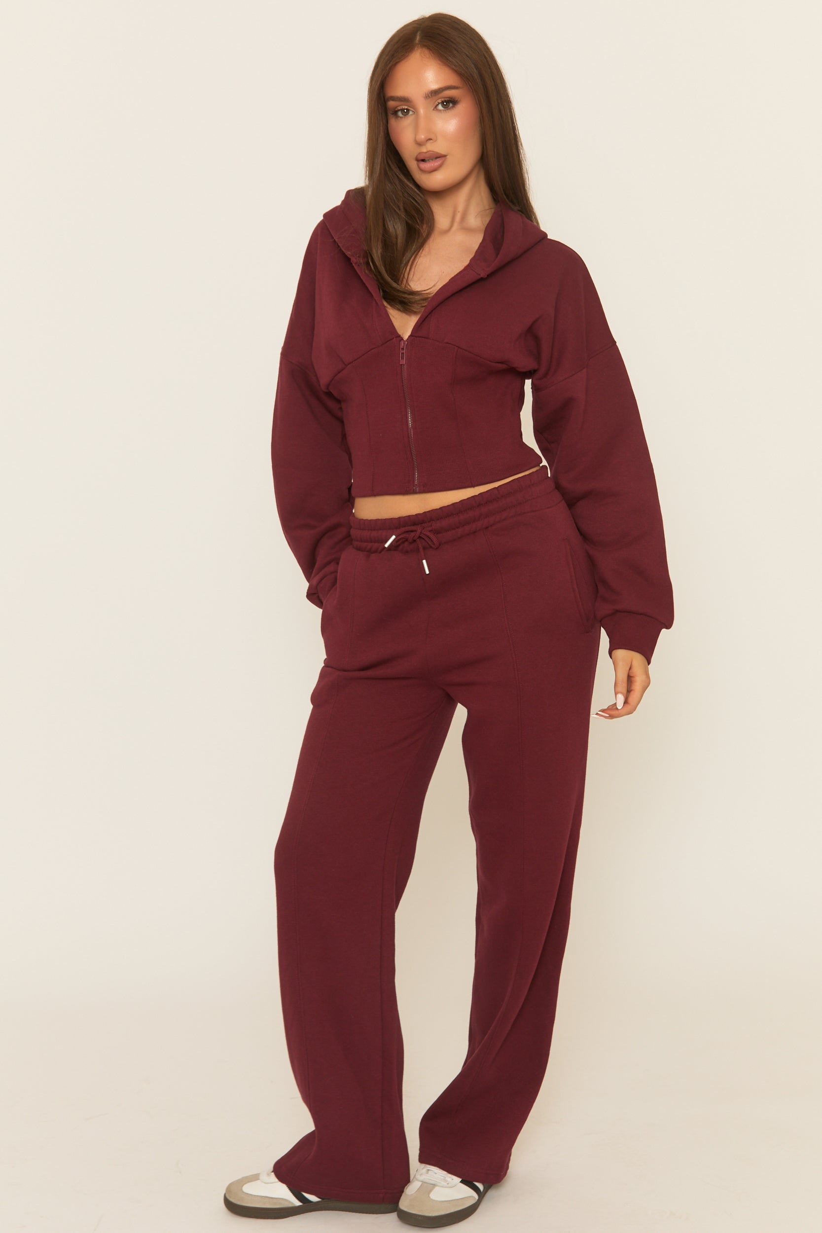Wine Corset Fit Hoodie and Jogger Loungewear Set - Arria