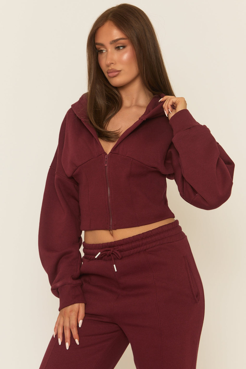 Wine Corset Fit Hoodie and Jogger Loungewear Set - Arria