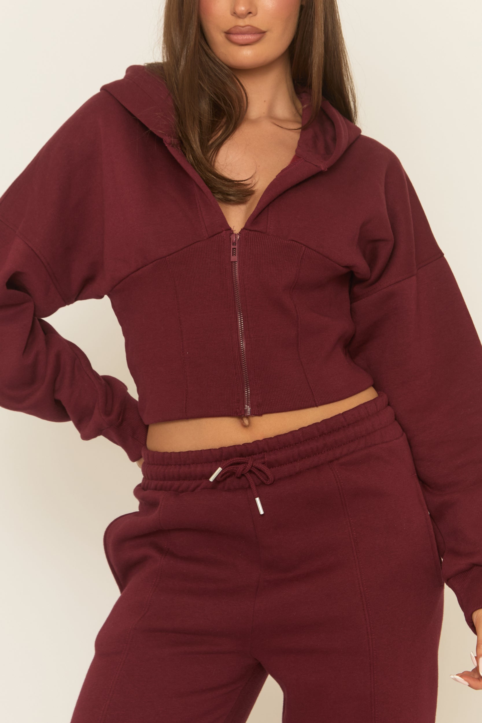 Wine Corset Fit Hoodie and Jogger Loungewear Set - Arria