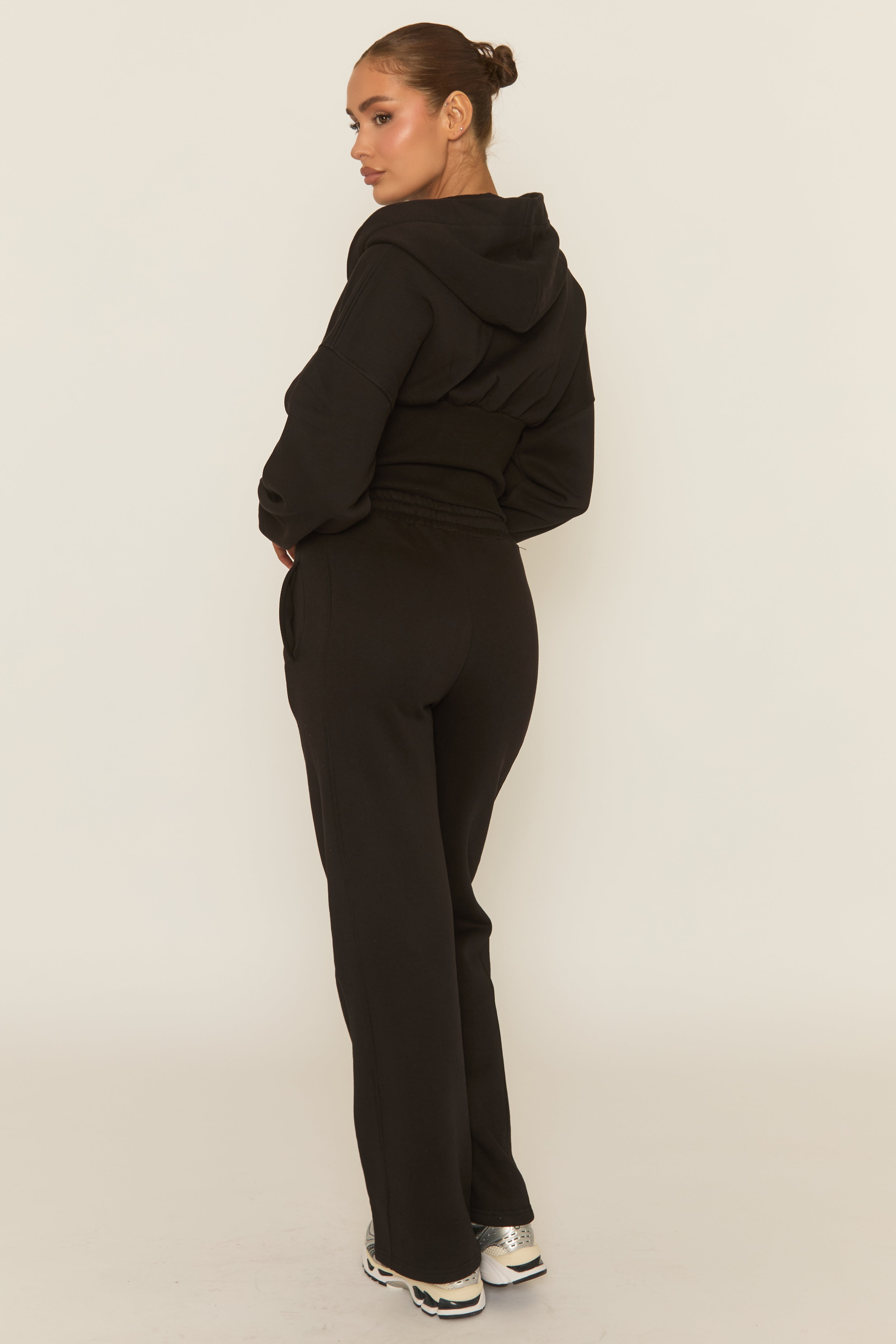 Black Corset Fit Hoodie and Jogger Loungewear Set - Arria