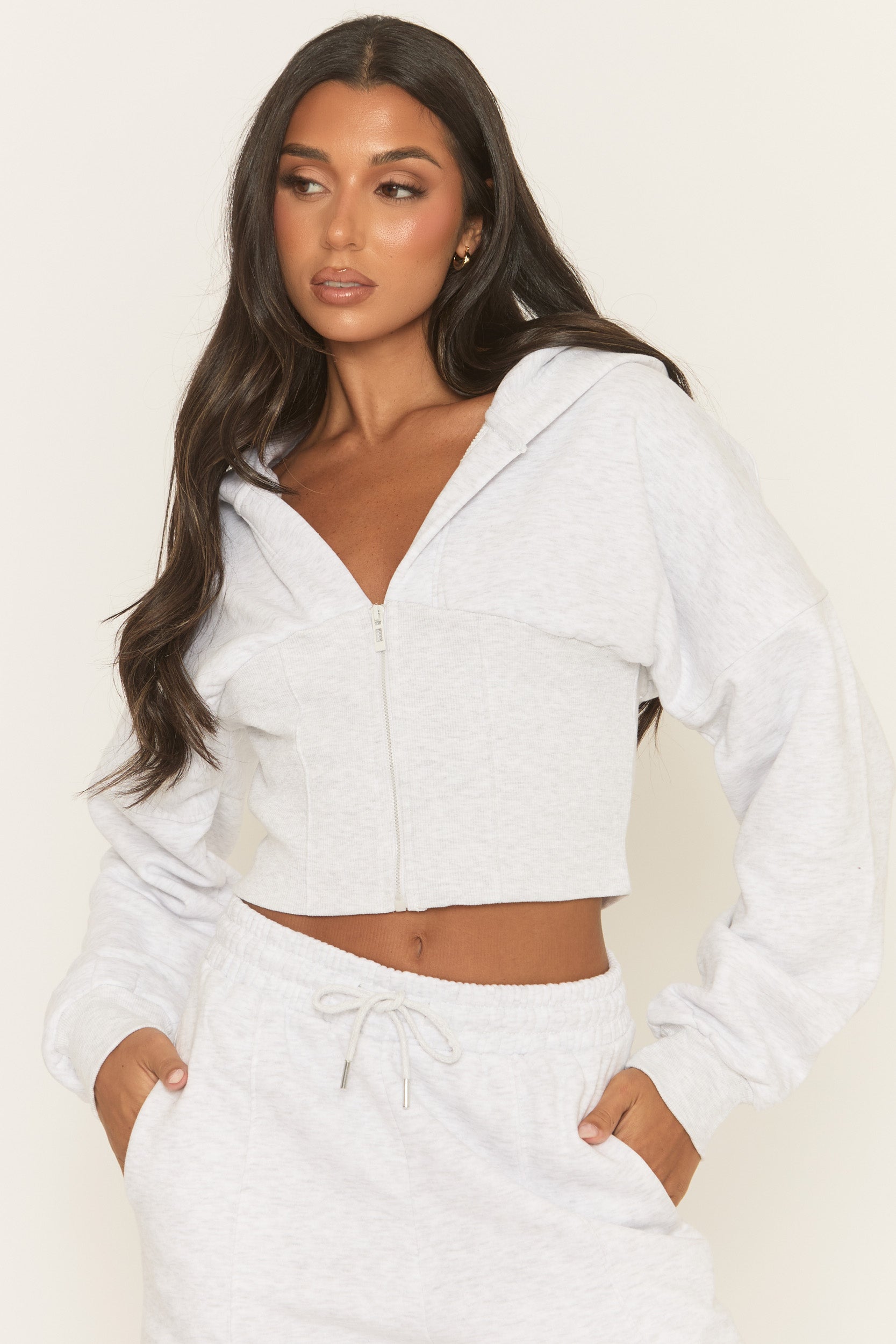 Bleach Grey Corset Fit Hoodie and Jogger Loungewear Set - Arria