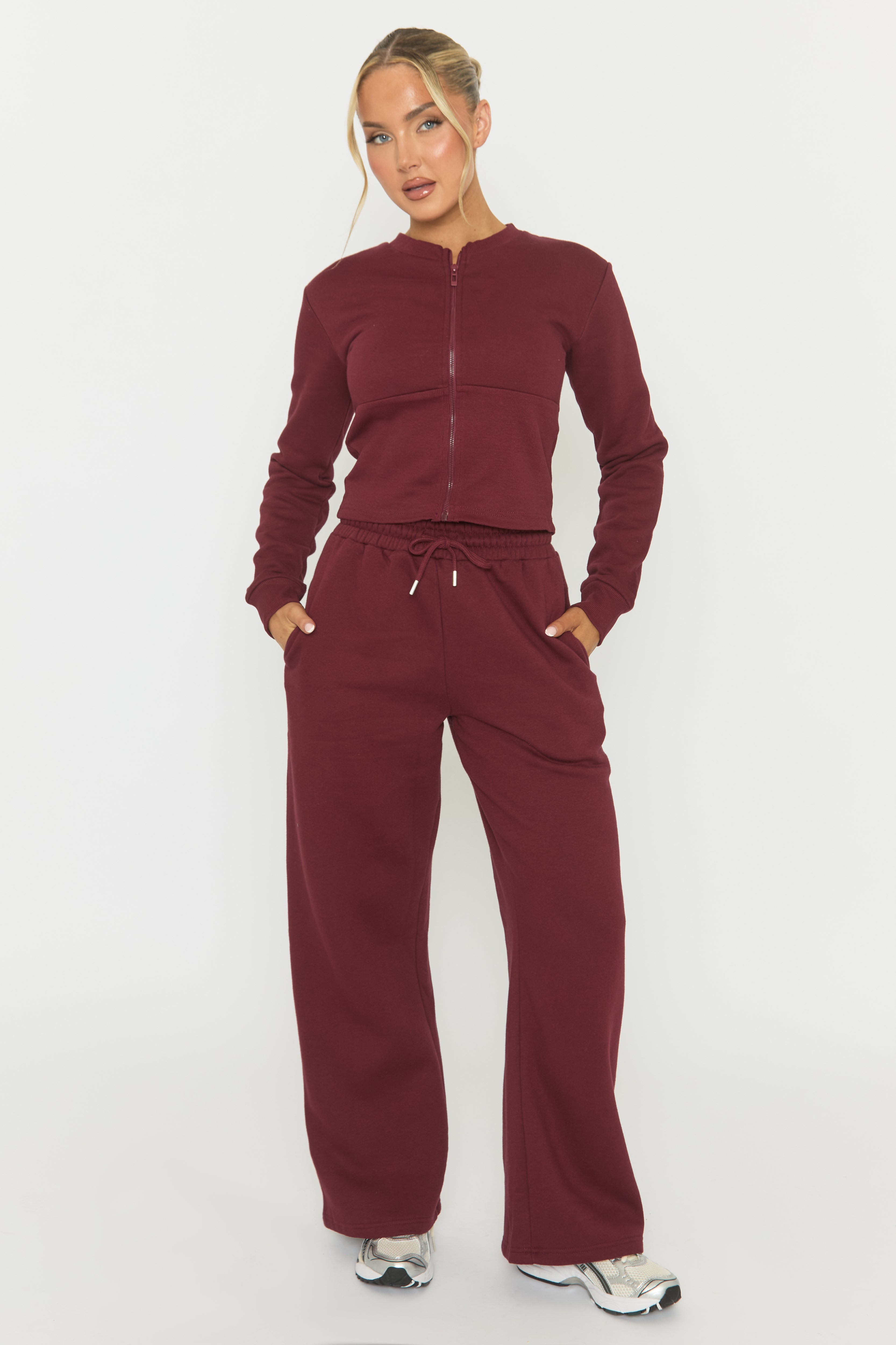 Wine Zip Through Loungewear Set - Laurye