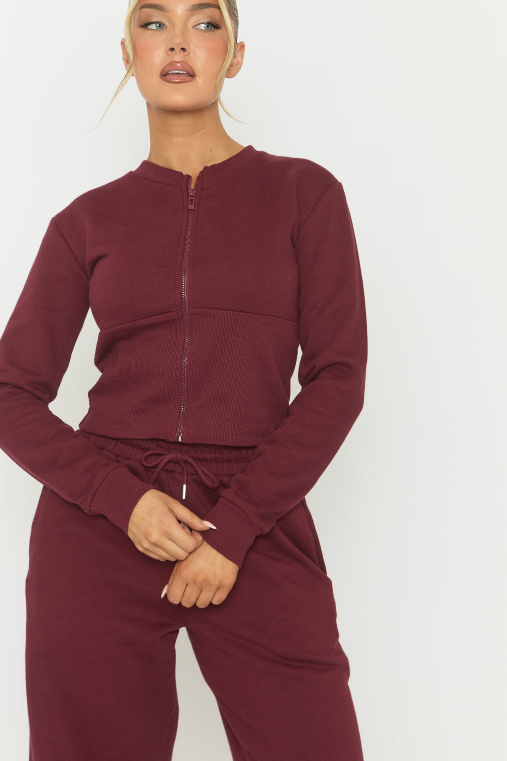 Wine Zip Through Loungewear Set - Laurye