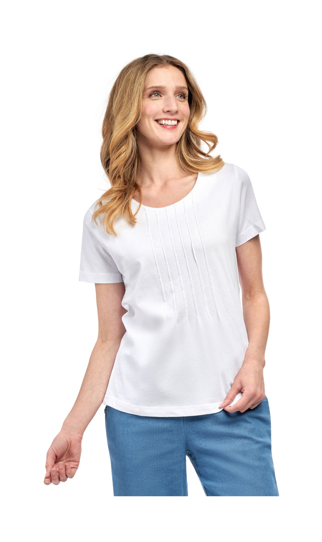 Women's Short Sleeve Cotton Knit T-shirt in Pintuck Style