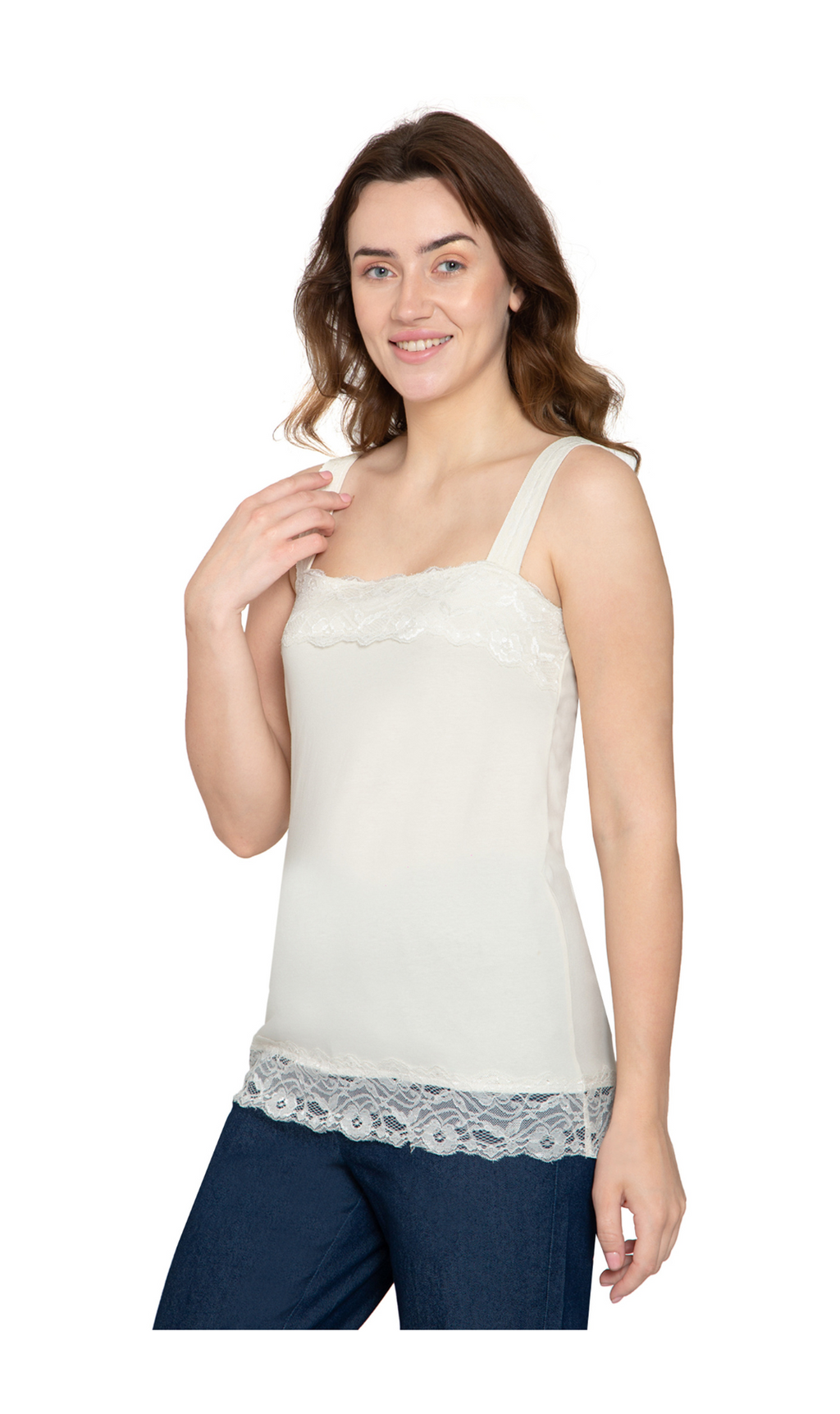 Women's Lacey Trim Cotton Blend Tank Top