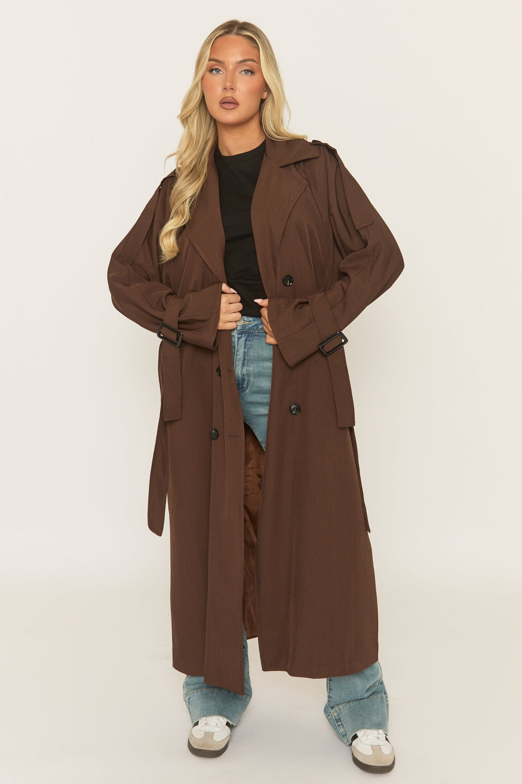 Chocolate Brown Belted Trench Coat - Roxia