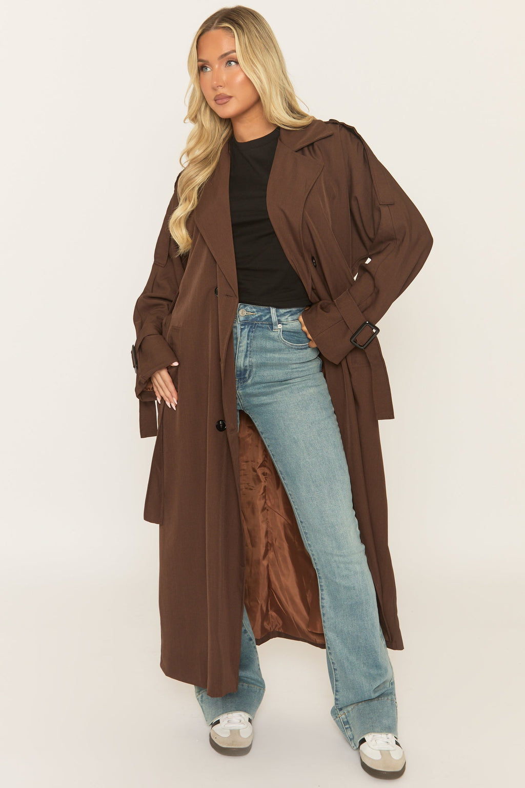 Chocolate Brown Belted Trench Coat - Roxia