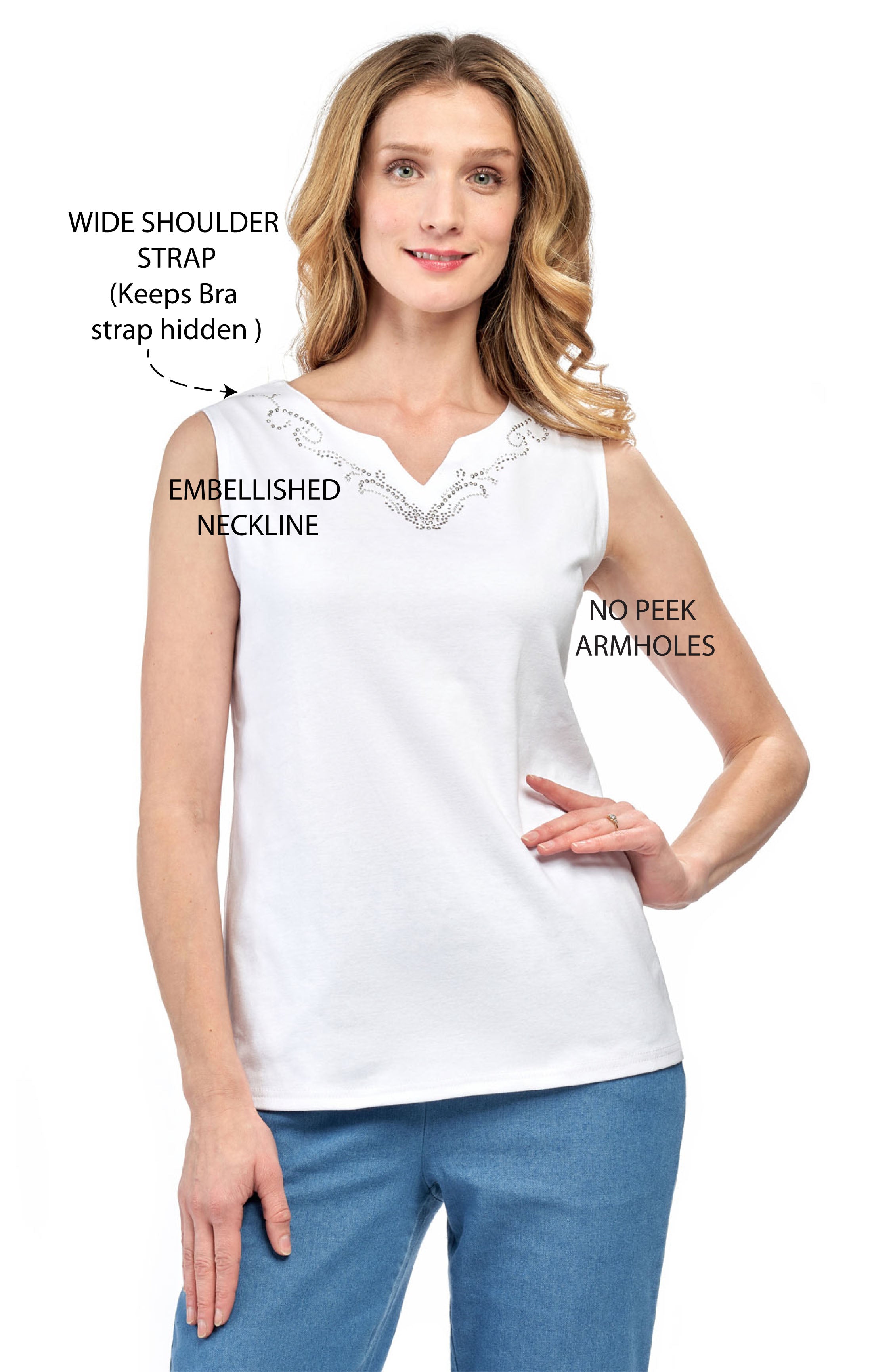 Women's Rhinestone Notch V-neck Knitted Tank Top