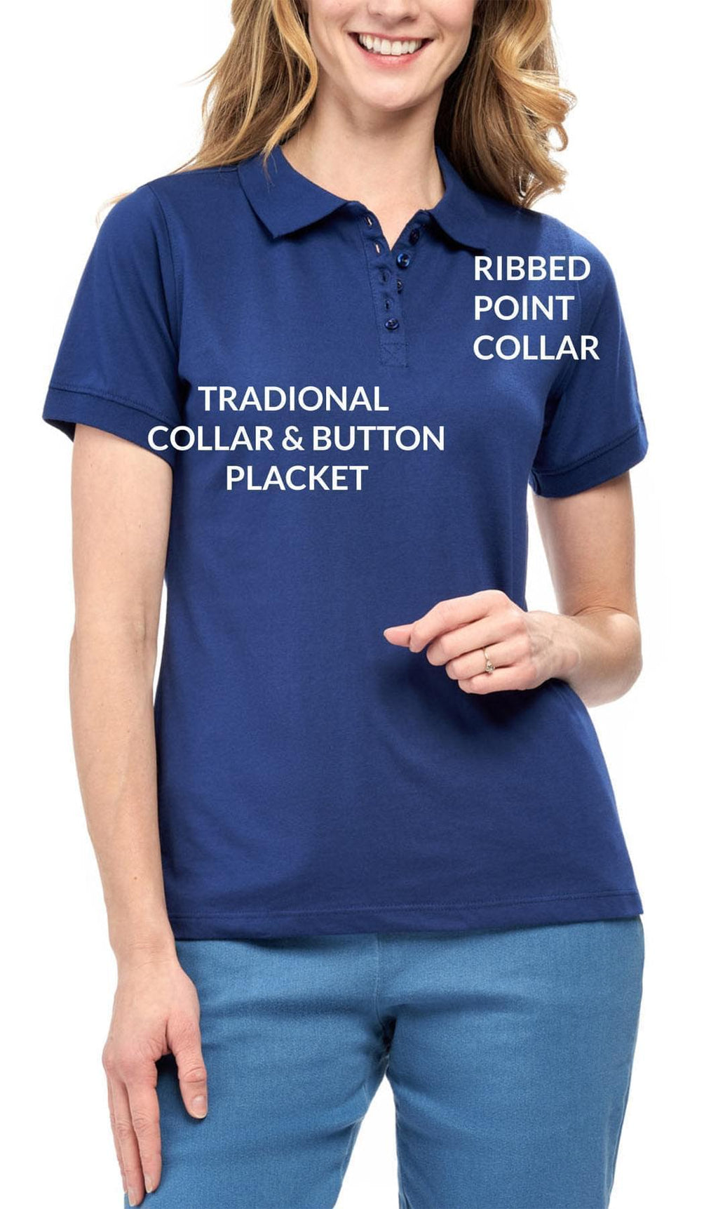 Women's Short Sleeve Pique Knit Polo Shirt in Relaxed Fit Pocketless Jersey