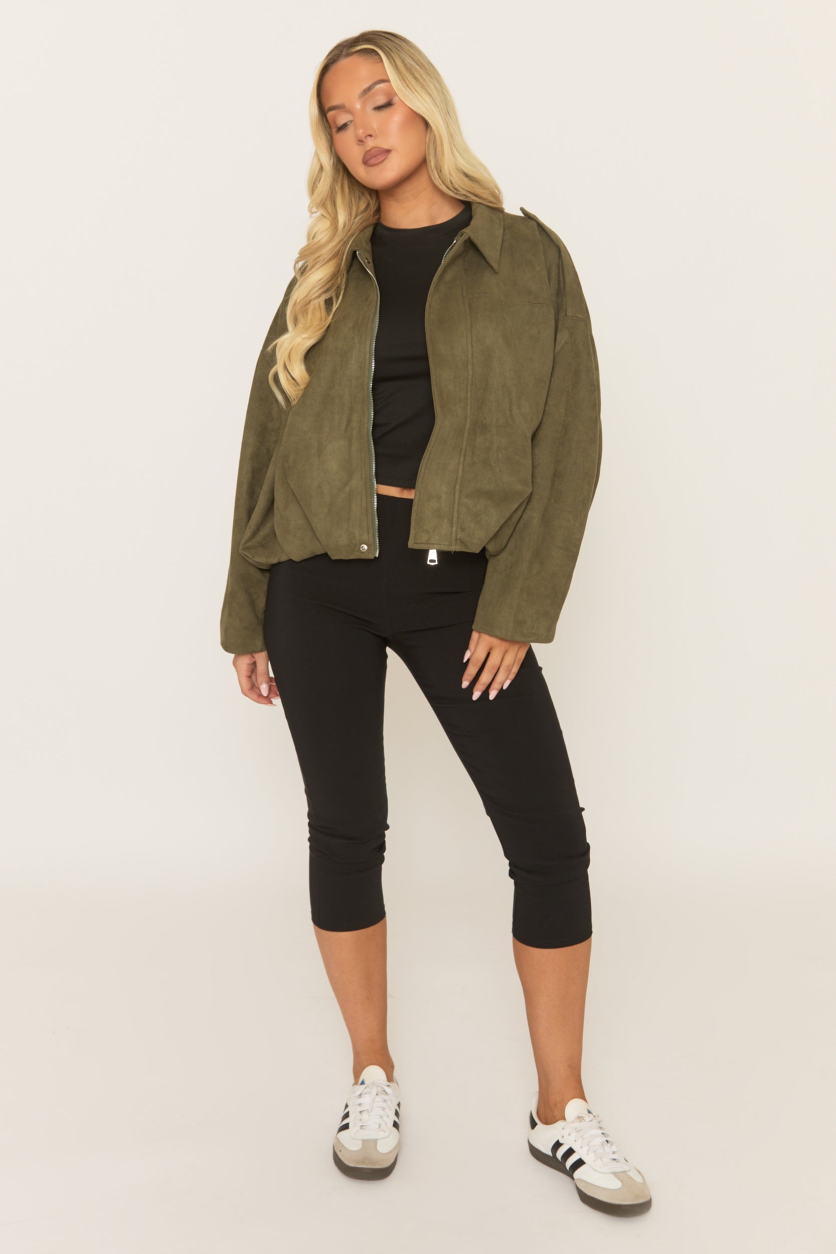 Khaki Suede Bomber Jacket - Imane