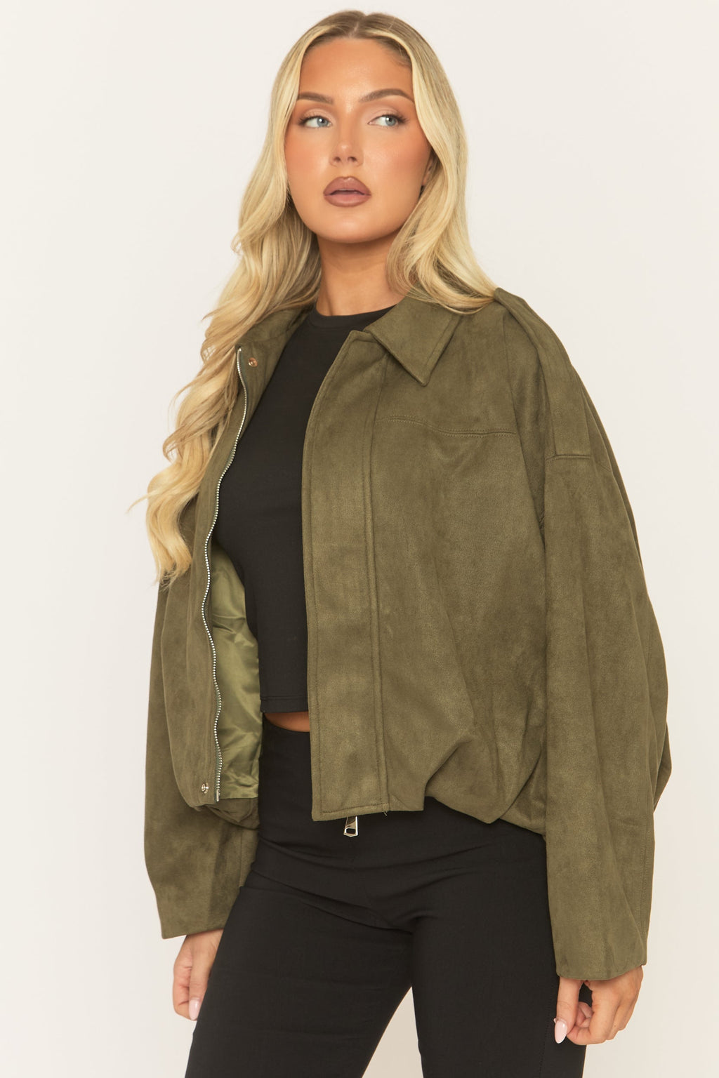 Khaki Suede Bomber Jacket - Imane