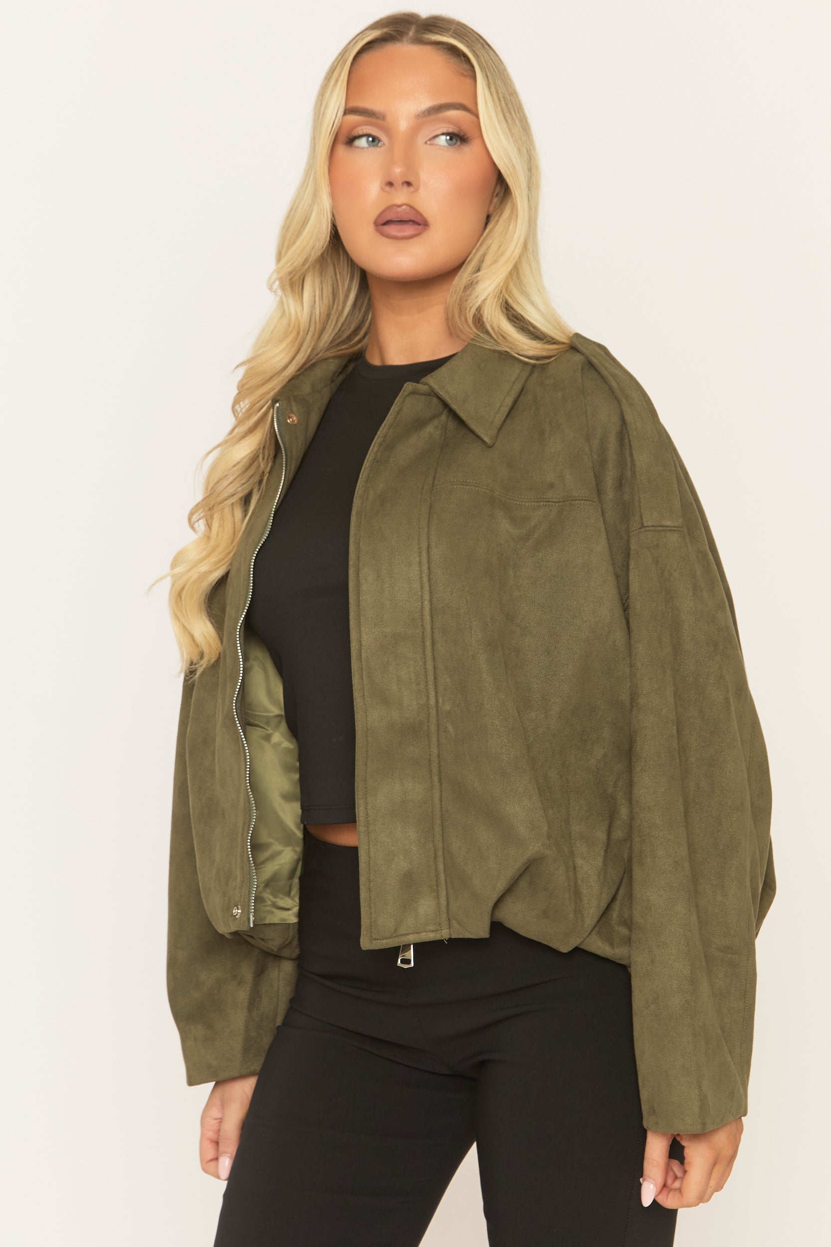 Khaki Suede Bomber Jacket - Imane